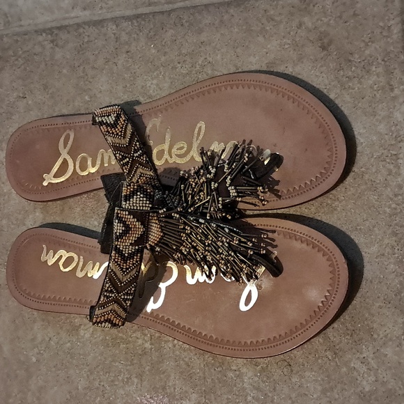 Sam Edelman Beaded Fringe Thong Sandals Size 7 - Picture 1 of 8